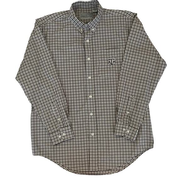 Texas A&M Button Up Shirt Mens Large Maroon Gray Plaid Embroidered Logo Aggies - Picture 2 of 11